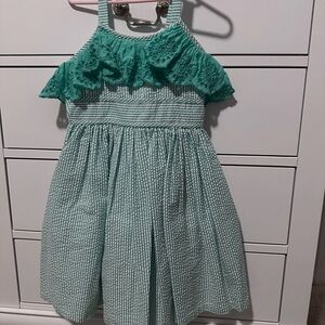 Bonnie Jean Teal Eyelet Ruffle Seersucker Dress
